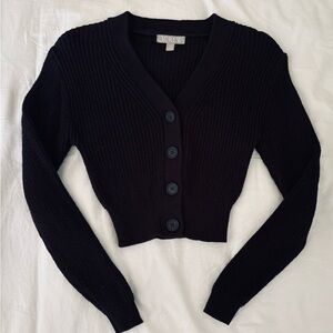 J. Crew Black Cropped V-Neck Button-Up Cardigan, NEW.